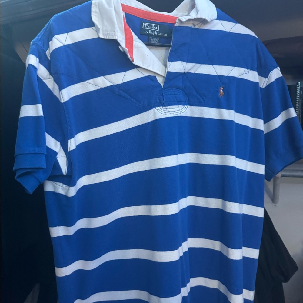 Ralph Lauren Blue and White Striped Polo Shirt